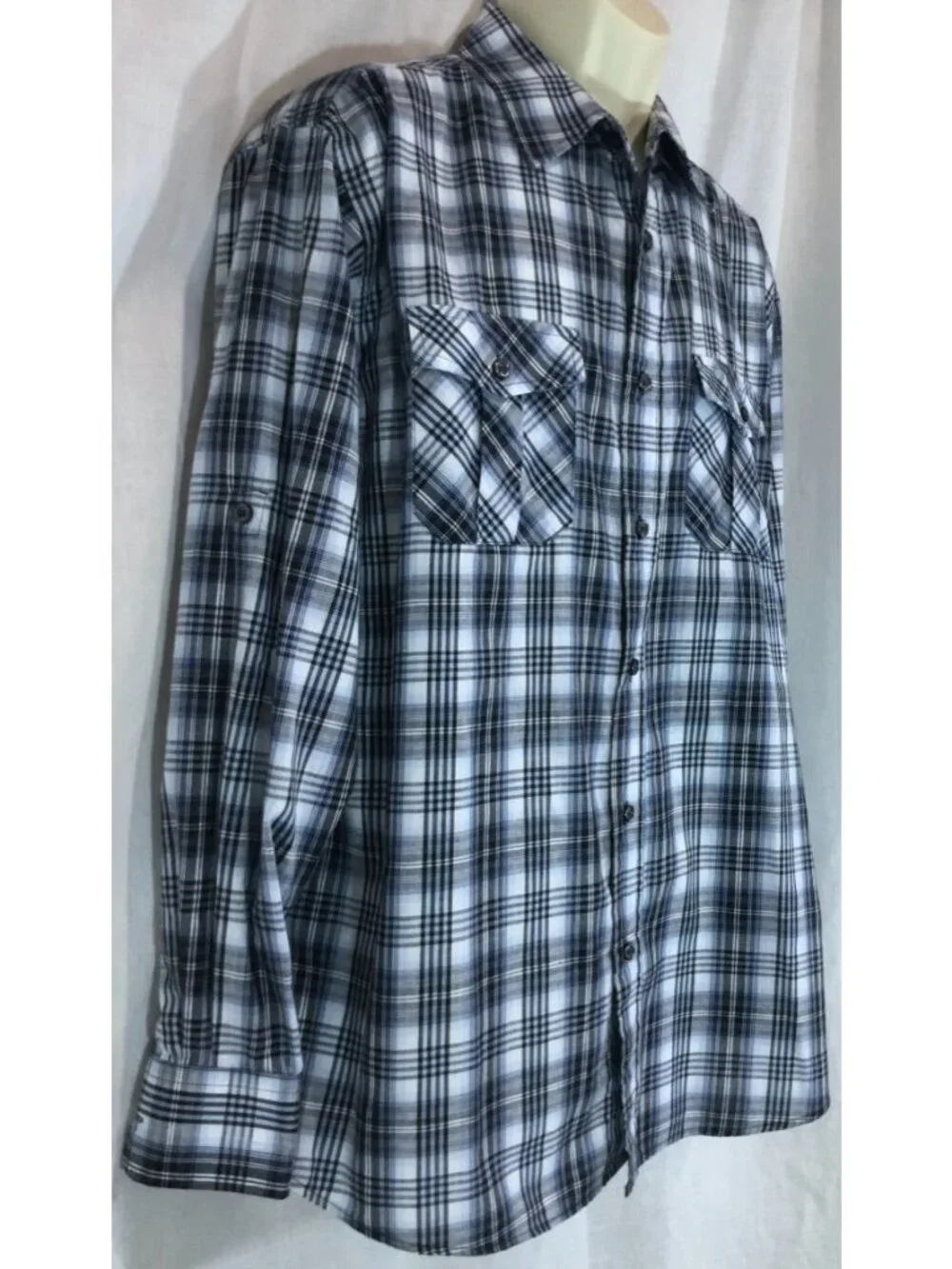 Western Utility Shirt Men XL Navy Plaid Button Up Indie Grunge Skater VTG 90 Y2K - Picture 7 of 10